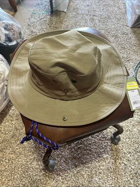 Target Men's Khaki Bucket Hat with Blue Chin Cord
